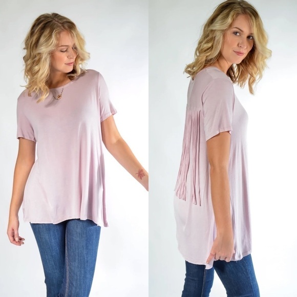 Hayden Los Angeles Fringe Back Detail Short Sleeve Tee,  Rose Pink, Size Small - Picture 1 of 10